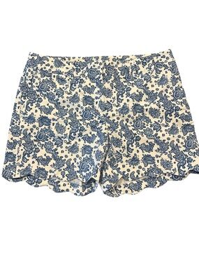 J. McLaughlin Blue Paisley Scallop-Hem Shorts